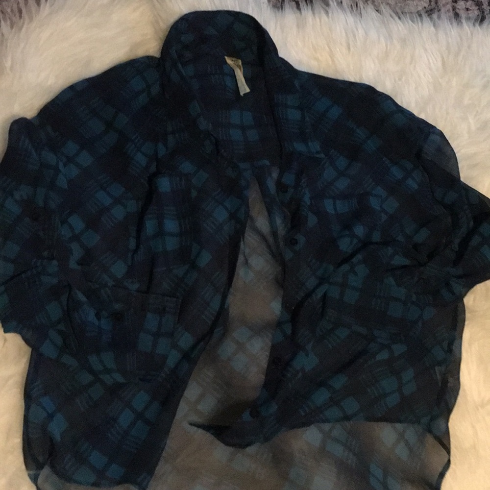 Free People Sheer Plaid Blouse